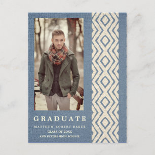 Cartão Postal De Anúncio Textura de Textil Tribal Boho Azul Fotografia Grad