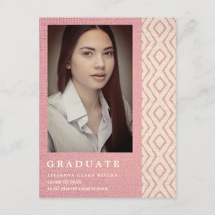 Cartão Postal De Anúncio Textura Têxtil de Boho Rosa Graduação Unisex