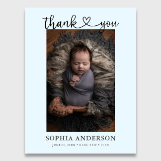 Cartão Postal De Anúncio Thank You Heart Script Photo Birth Blue