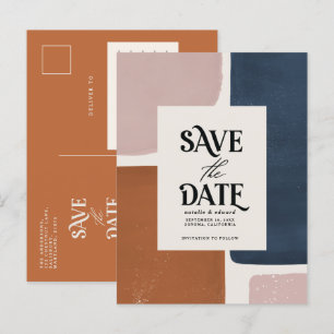 Cartão Postal De Anúncio Tipografia abstrata moderna em terracota azul-mari