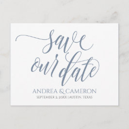 Cartão Postal De Anúncio Tipografia de Casamento Salve a Data- Azul Poeiren