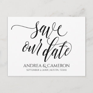 Cartão Postal De Anúncio Tipografia de Casamento Save-the-Date   Preto