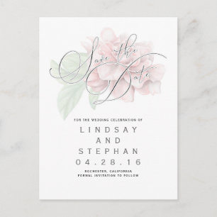 Cartão Postal De Anúncio Tipografia Floral Rosa Elegante Salve a Data