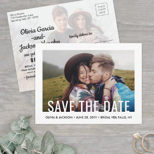 Cartão Postal De Anúncio Tipografia Moderna Dois Fotos Casamento Salve a Da
