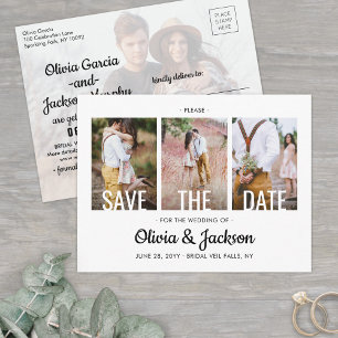 Cartão Postal De Anúncio Tipografia Moderna para Quatro Fotos de Casamento