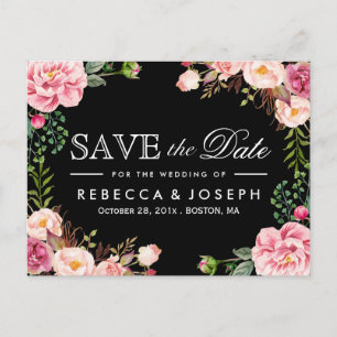 Cartão Postal De Anúncio Tipografia Save the Date Moderno Floral Romântico
