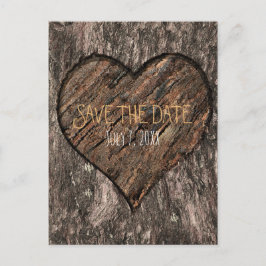 Cartão Postal De Anúncio Toco de Árvore com Coração Gravado Rústico Save Th