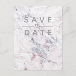 Cartão Postal De Anúncio Toque de Rosa Cinza Mármore Branco Save the Date