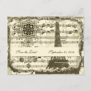 Cartão Postal De Anúncio Torre de Eiffel Paris Preto Música Creme Salvar a