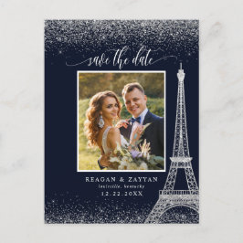 Cartão Postal De Anúncio Torre Eiffel de Paris Azul Marinho Prata Foto Save