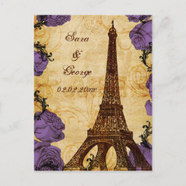Cartão Postal De Anúncio torre eiffel roxa vintage Paris salvar a data