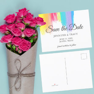 Cartão Postal De Anúncio Traços de pintura em aquarela arco-íris Casamento