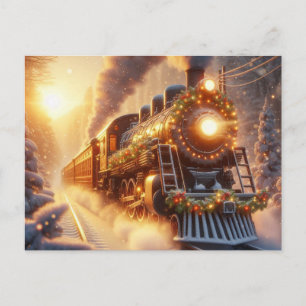 Cartão Postal De Anúncio Trem de Natal Vintage Férias Inverno Nevado