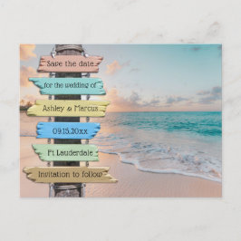 Cartão Postal De Anúncio Trendy Beach Sign Wedding Salvar Data
