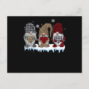 Cartão Postal De Anúncio Três Gnomos em Plaid de Búfalo Leopardo Natal