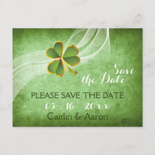 Cartão Postal De Anúncio Trevo irlandês e véu verde no Save the Date de cas