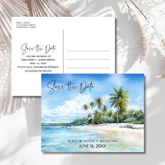 Cartão Postal De Anúncio Tropical Beach Destination Wedding Save the Date