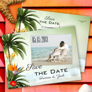 Cartão Postal De Anúncio Tropical Beach Photo Save the Date Postcard