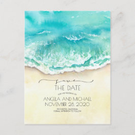Cartão Postal De Anúncio Tropical Beach Watercolor Salvar a Data