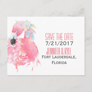 Cartão Postal De Anúncio Tropical Flamingo Weding Date Postcard