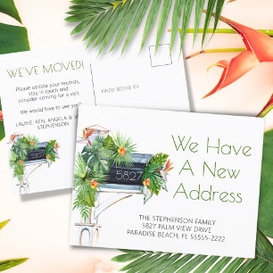 Cartão Postal De Anúncio Tropical Foliage Floral Moving Announcement