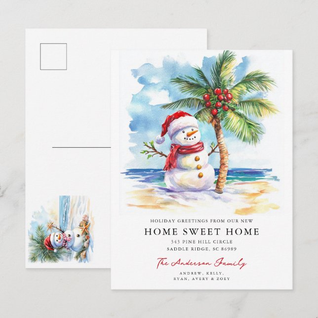 Cartão Postal De Anúncio Tropical Snowman Home Sweet Home Card (Frente/Verso)