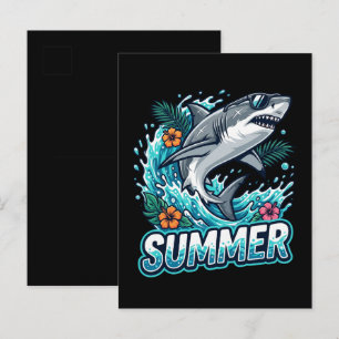 Cartão Postal De Anúncio Tubarão Branco Incrível Pulando - animal de verão