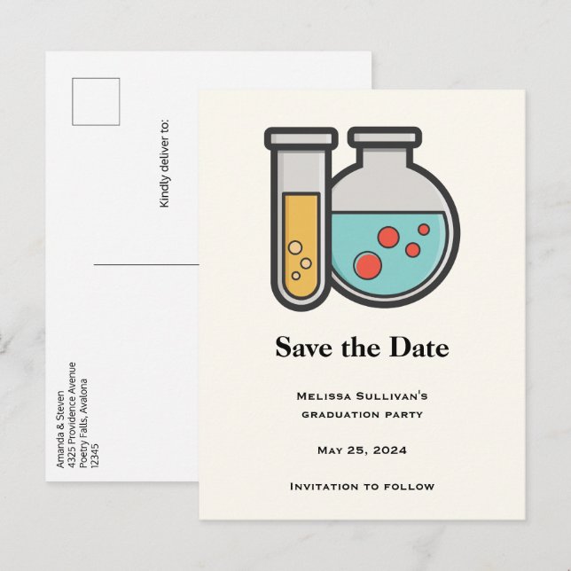 Cartão Postal De Anúncio Tubo de ensaio e béquer de química (Frente/Verso)