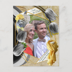 Cartão Postal De Anúncio Tulipas cinzas e amarelas em textura.