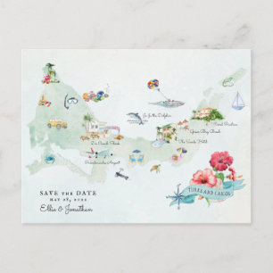 Cartão Postal De Anúncio Turks & Caicos   Mapa de Itinerário de Casamento d