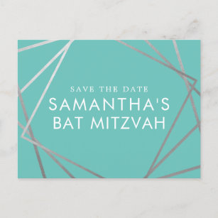 Cartão Postal De Anúncio Turquesa Robin Egg Blue Bat Mitzvah Guarda a Data