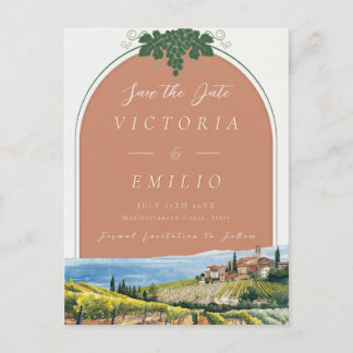 Cartão Postal De Anúncio Tuscan Vineyard Terracotta Save the Date Card