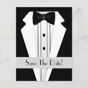 Cartão Postal De Anúncio Tuxedo Preto Salva A Data