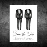 Cartão Postal De Anúncio Tuxedo Watercolor de Casamento Elegante Gay<br><div class="desc">Elegante e chic sem casamento com gay de foto, salve o cartão postal do anúncio de data com aquarelas de dois tuxedos e "Salvar a data" em um roteiro de na moda. Adicione seus nomes, data de casamento e local na tipografia moderna. No verso, personalize o lançamento da data em...</div>