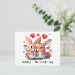 Cartão Postal De Anúncio Um par de coelhinhos engraçados em aquarela