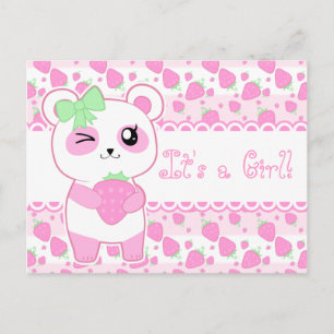 Cartão Postal De Anúncio Urso de panda bonito de Kawaii do rosa do