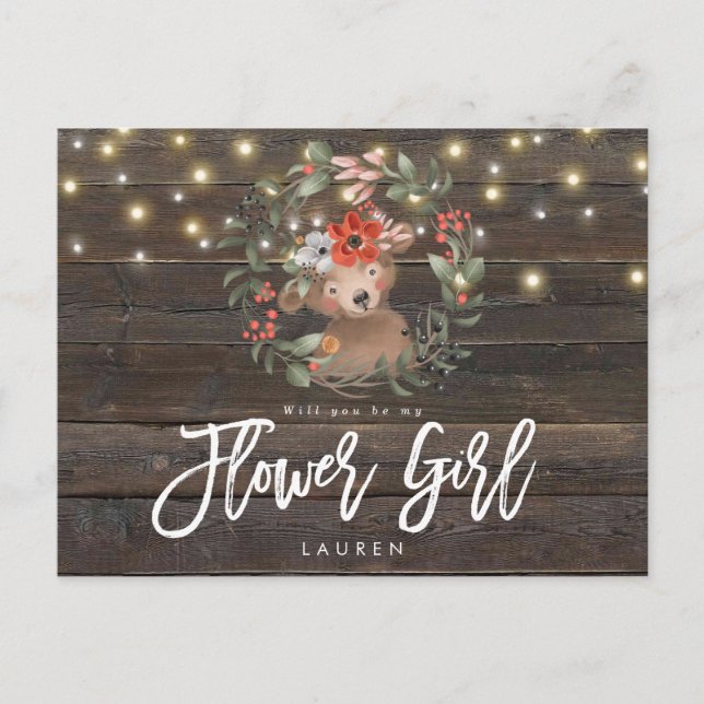 Cartão Postal De Anúncio urso floral fofo rústico você será minha dama de f (Frente)
