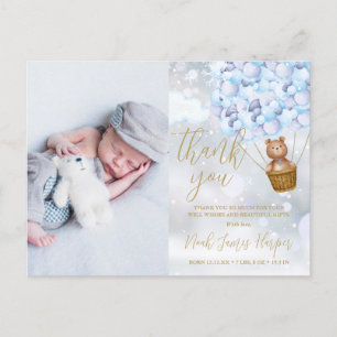 Cartão Postal De Anúncio Urso Fofo Azul Obrigado Inverno Bebê Foto Nascimen