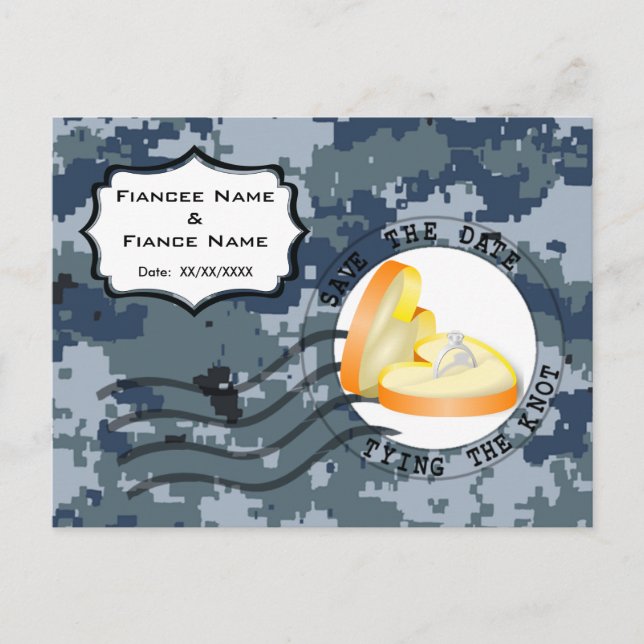 Cartão Postal De Anúncio USN Marinha Salvar a Data e Anel (Frente)