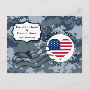 Cartão Postal De Anúncio USN Marinha Salve a Data & Coração Americano