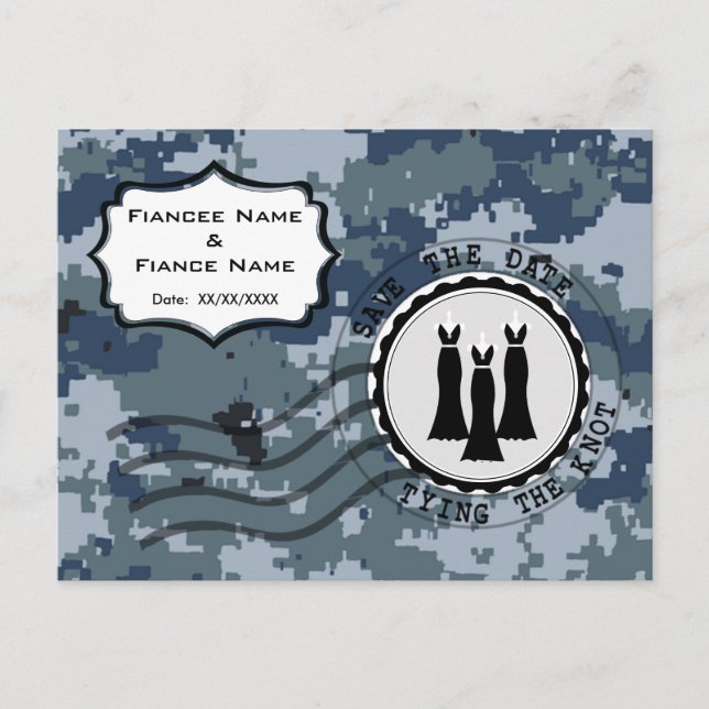 Cartão Postal De Anúncio USN Marinha Salve a Data & Vestidos (Frente)