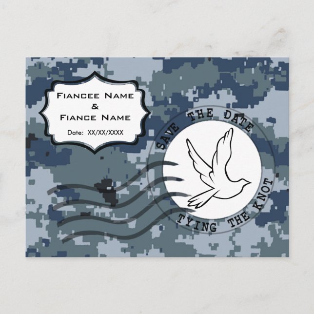 Cartão Postal De Anúncio USN Navy Salve a Data & Pombo (Frente)