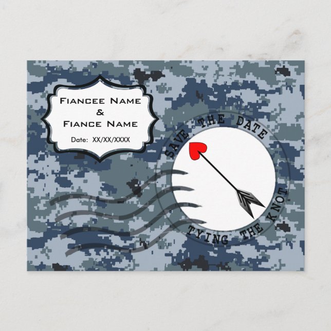 Cartão Postal De Anúncio USN Navy Save the Date & Seta (Frente)
