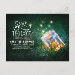 Cartão Postal De Anúncio vagalumes mason jar rústico romântico salve a data