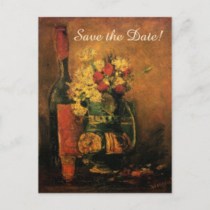 Cartão Postal De Anúncio Van Gogh Salve a Data com Flores e Vinho!