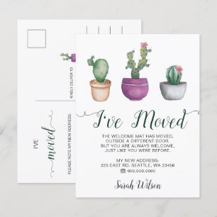 Cartão Postal De Anúncio Vasos de Cactus Aquarela Rústica Eu Mudei de Casa 
