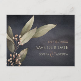 Cartão Postal De Anúncio Verde botânico escuro rústico salvar a data