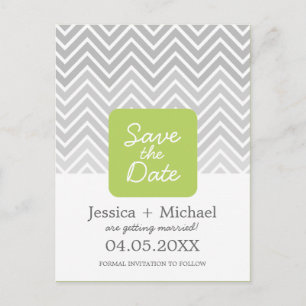 Cartão Postal De Anúncio Verde Cinza Ombre Chevron Salvar o Casamento A Dat