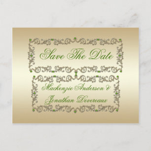 Cartão Postal De Anúncio Verde limão ornamentado Gems Dourados Swirls Salva