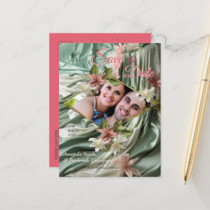 Cartão Postal De Anúncio Verde, Névoa, Esfregões de Seda e Flores de Pinkis